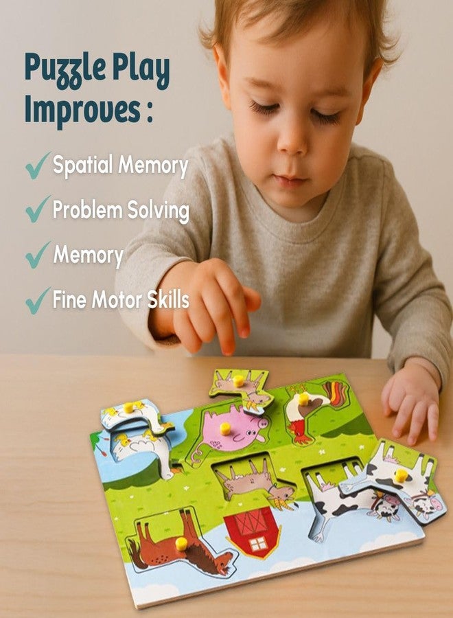 Curious Cub Farm Pegged Wooden Puzzles For Kids 1.5 Yrs+ | Farm Animal Themed Puzzle Game Board 6 Pieces|Interactive Toys For Kids|Curated To Improve Pincer Grasp & Motor Skills| Educational Toys Gift - Image 4